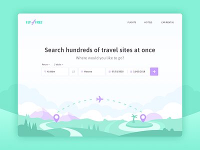 Search flights booking flight illustration interface landscape map redesign search ui web website
