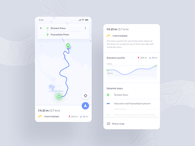 Hiking Application - Navigation & Directions android app hike hiking ios map mobile navigation routes search trails travel ui ux