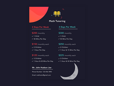 Pricing Table for Tutoring