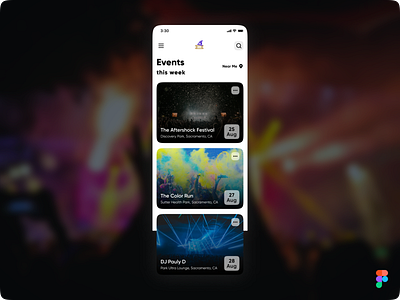 DailyUI Challenge Day 70 - Event Listing #Day070 #DailyUI 070 app booking concept daily daily ui dailyui day 070 design event event listing festival figma ios list listing mobile ticket ui uidesign