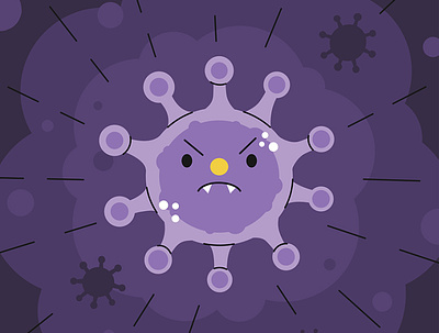 Angry purple coronavirus 2d branding cartoon character coronavirus covid 19 cute design flat funny graphic graphic design illustration medicine science vector virus