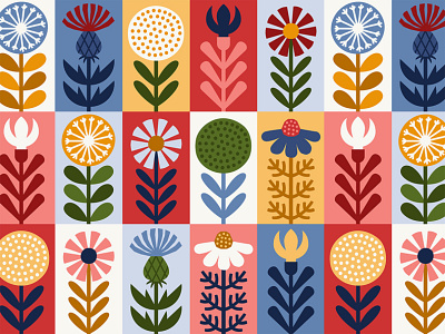 Scandinavian style floral rectangular summer vector pattern 2d branding cartoon design flat flower graphic design illustration pattern print seamless textile vector