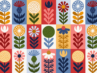 Scandinavian style floral rectangular summer vector pattern