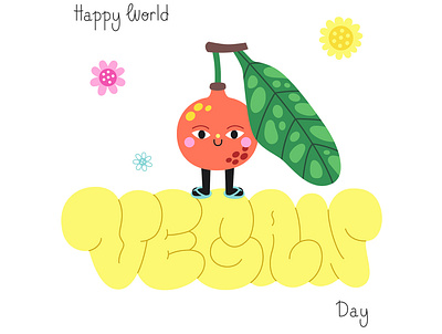 World Vegan Day greeting card with Imbe 2d branding cartoon character cute flat flop food fruit funny graffiti graphic design illustration lettering print vector vegan vegetable vegetarian