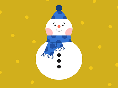 Snowman with a blue polka dot hat and scarf