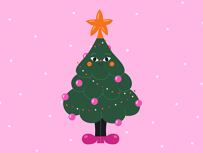 Christmas Tree (rounded branches) with a decorations 2d art cartoon character christmas christmas tree cute design digital design flat graphic design greeting card happy holidays illustration joy merry new year vector visual design
