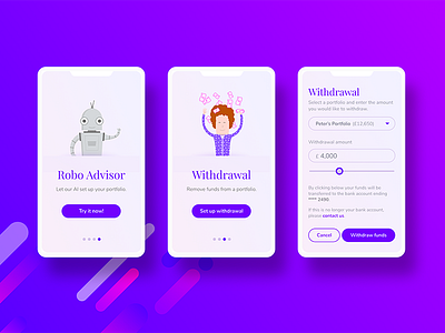 Onboarding cards and withdrawal panel banking cards fintech investment