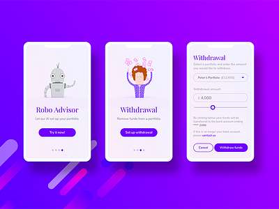 Onboarding cards and withdrawal panel