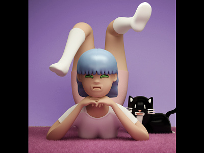 Weekend yoga with Mr. Kat 3d 3dmodel cat character design girl kawaii yoga