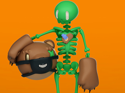 ⚡️Looking from a new perspective 💀💚🐻 3d bear bones character characterdesign design radiation skeleton teddy zombie