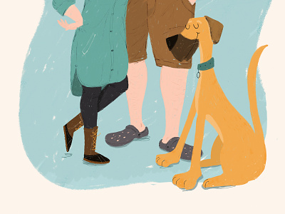 Feet deets and Toby blue character christmas details dog drawing family happy holiday card illustration portrait illustration shoes yellow