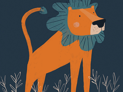 Happy little lionheart animal blue children childrens book illustration drawing illustration kid lit art lion orange