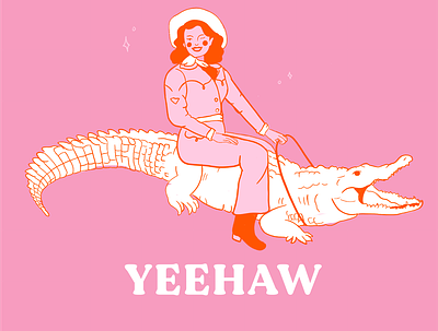 YEEHAW cowboy cowgirl design illustration louisiana pink retro western yeehaw