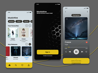 Music App (MusicHive) app concept design dribble figma music shot ui yellow