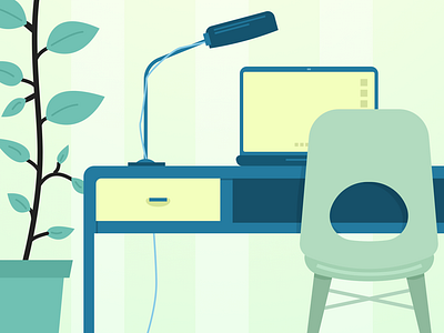 Room desk exploration green illustration lime office room sketch