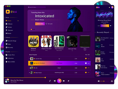 EVoli - Music Player Web App figma graphic design ui ux web design