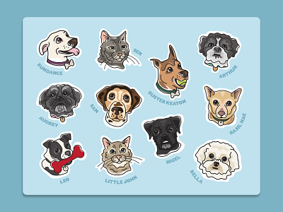 Animal Sticker Sheet cat dog family illustration pets stickers vector