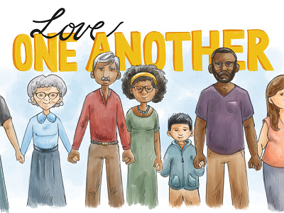 Love One Another community digital illustration diversity friendship group illustration love painting unity