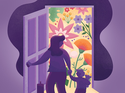 Hopeful Future child doorway floral flowers hope illustration opportunity safety sunlight texture
