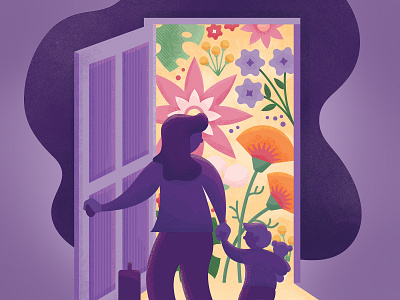 Hopeful Future child doorway floral flowers hope illustration opportunity safety sunlight texture