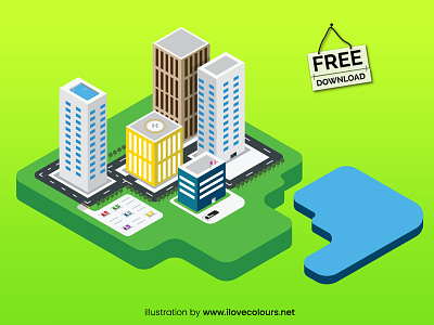 Isometric City - Vector illustration - ilovecolours 2d 3d buildings city free download freebie graphic icons isometric skyscrapers ui design ux design