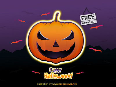 Halloween Pumpkin iIllustration - vector graphic bat dark eps free download halloween happy halloween night orange pumpkin purple trick or treat
