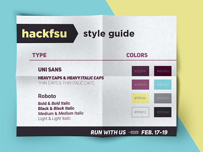 HackFSU Style Guide colors design fonts hackfsu layout paper pop style guide type