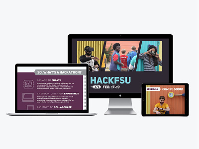 HackFSU Web Layout branding create design development devices digital front end hackathon hackfsu icons illustration landing page layout mockups schedule ui ux vector web website