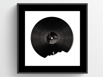 Negative Space Record climbing design frame illustration moon mountain music negative space poster print record stars