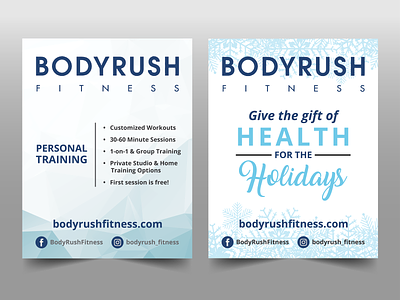 BODYRUSH Fitness Flyers bodyrush exercise fitness flyer gym health holiday illustration layout personal trainer personal training print snowflake winter workout