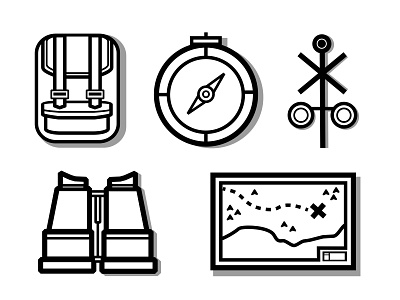 Travel Icon Set adventure backpack binoculars camping compass design explore flat icon icons illustration map path railroad set shadow travel ui ux vector
