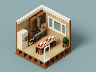 Kitchen - #002 3d cubos isometric magicavoxel miniature pixelart room voxel voxels