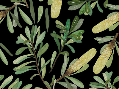 Black Banksia Textile Design