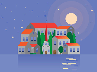 Town in night design graphic design illustration vector