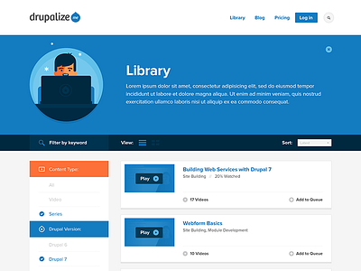 Drupalize.Me Library Prototype design drupal drupalize.me flat library simple ui ux web