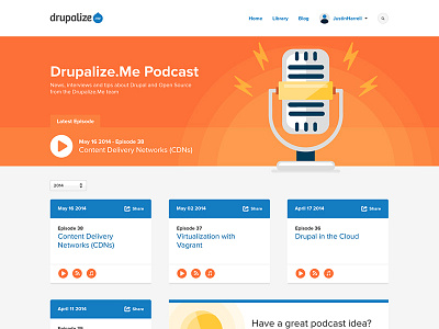 Podcast WIP design drupal drupalize.me landing page podcast web design