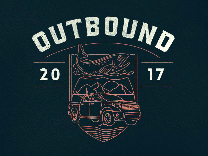 Outbound adventure line illustration fish truck logo badge fishing