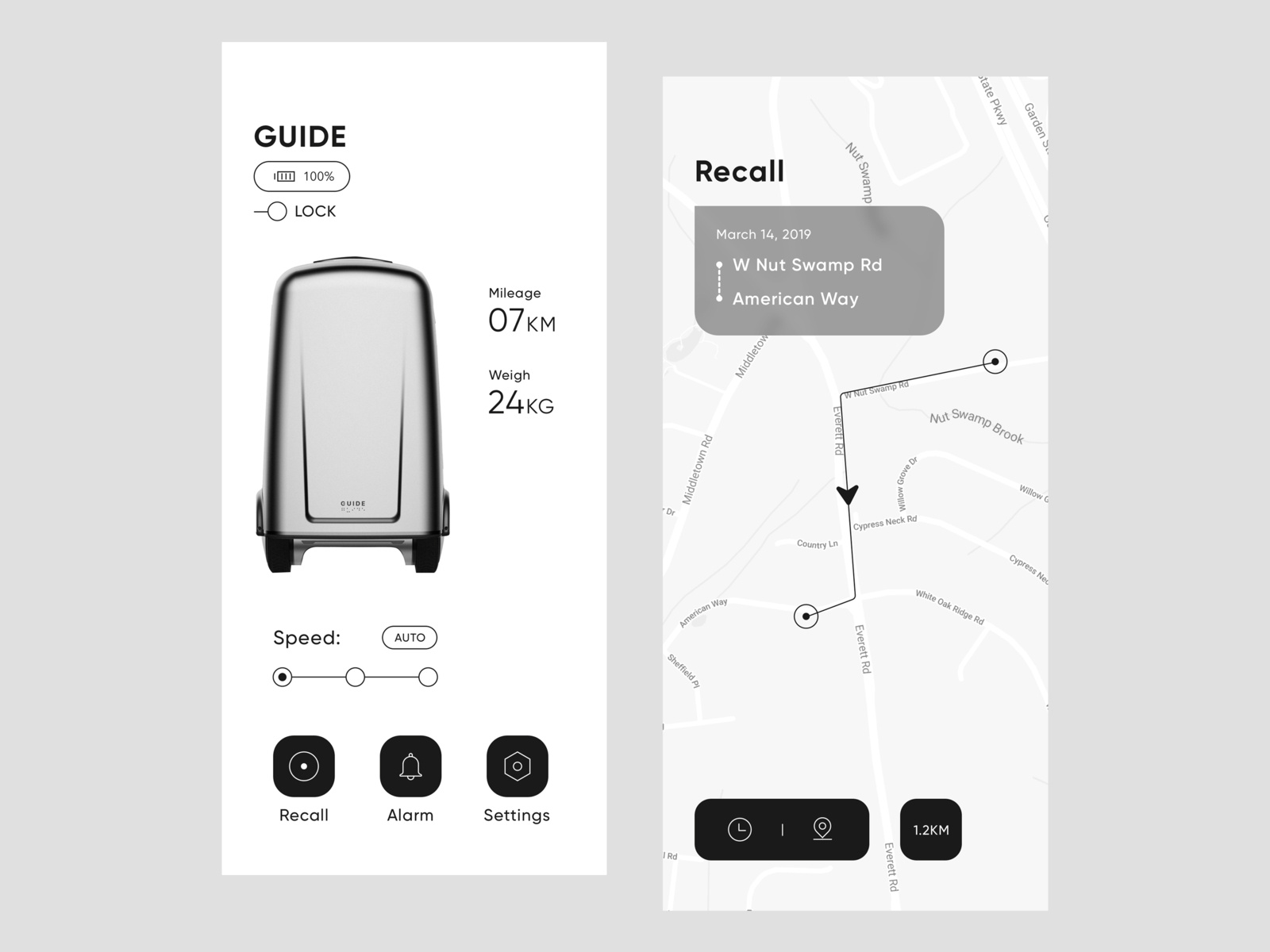 Smart luggage user interface by Zachery Wang on Dribbble