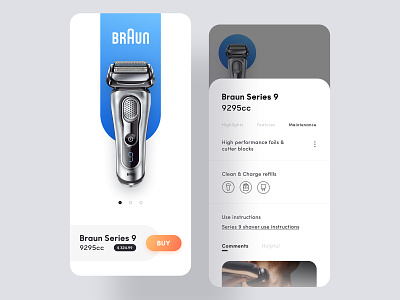 Shaver purchase interface app blue braun design icon interface shaver ui