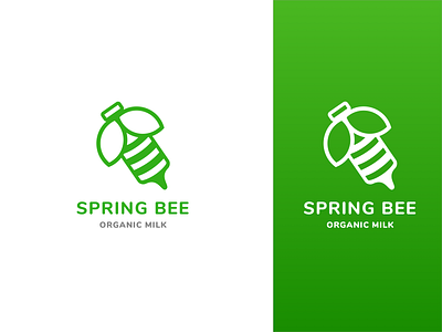 Spring Bee - Logo bee branding green green logo illustration logo milk milk bottle minimal minimalist logo organic food organics ui vector