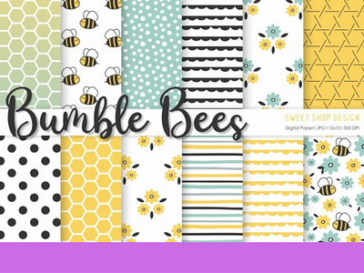 Digital Paper BUMBLE BEES Graphic animation app art branding design flat graphic design icon illustration illustrator logo logo design minimal pattern typography ui ux vector web website