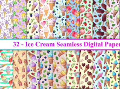 Ice Cream Seamless Pattern Digital Paper Graphic animal animation app art branding colorful design flat graphic design illustration logo ui