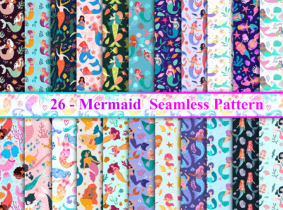 $2.00 Mermaid Seamless Pattern animation app art branding design fabric flat graphic design illustration logo pattern ui