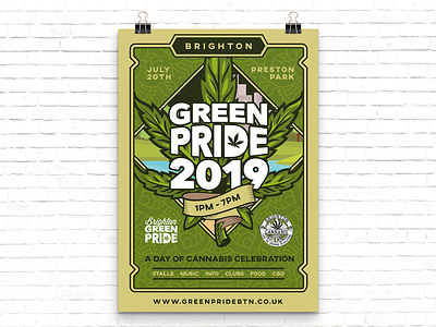 Green Pride 2019 Poster Design branding brighton cannabis design festival green pride illustration illustrator poster vector weed