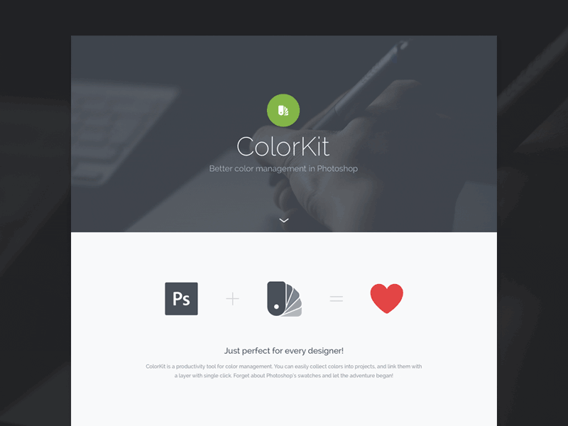 ColorKit website 2014 cc colorkit extension gif landing photoshop plugin psd web website