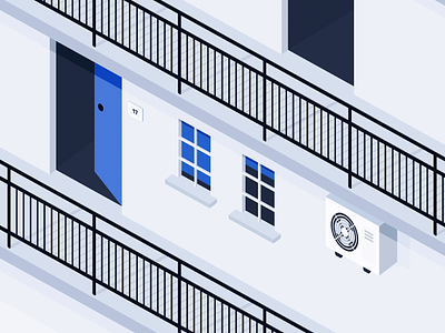 Apartment Building balcony block blue door flat illustration of simple window