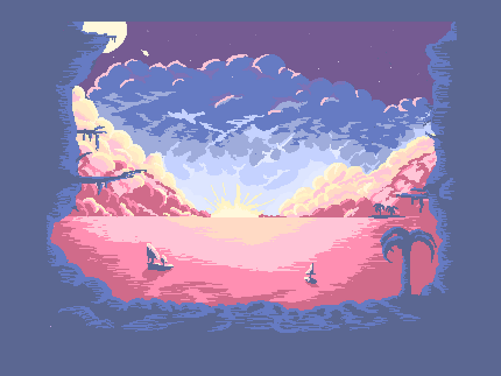 tropical sunset / night pixelart background by Sam on Dribbble