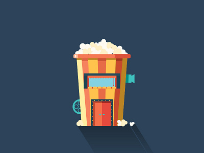 Theatre Time :) art building creative design flat graphic illustration movie popcorn simple town vector