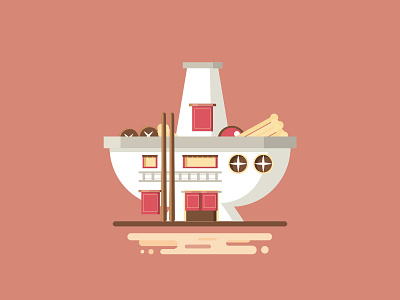 Steam the Boat art building creative cute design flat graphic illustration simple steamboat town vector