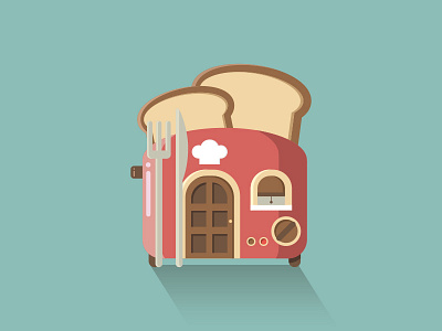 Toast House art building creative cute design flat graphic illustration simple toaster town vector